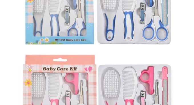 6 Pcs Newborn Baby Nail Hair Daily Care Kit Infant Kids Grooming Brush Comb and Manicure Home Set