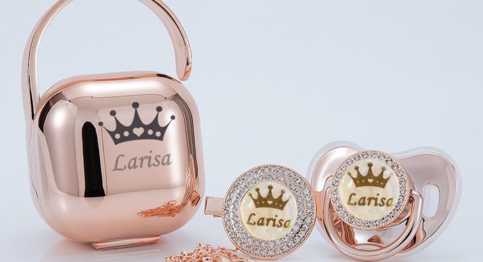 MIYOCAR personalized rose gold bling pacifier and clip pacifier box set BPA free dummy Luxury