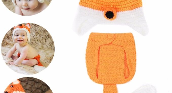 2Pcs/Set Newborn Photography Props Crochet Knit Fox Clothes Suit Infant Photo Costumes Baby Clothing Accessories