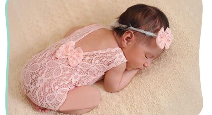 Newborn Photography Props Baby Lace Romper Outfit Headband Photography Props Baby Girl Kids Bow Clothing Solid Color Costume