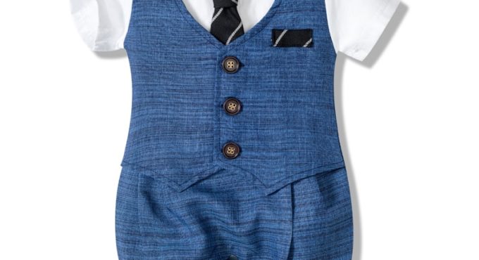 Baby Boy Handsome Rompers Little Gentleman Tie Outfit Newborn One-piece Cotton Clothing Button Jumpsuit Boys Party Suit Dress