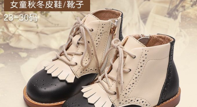 Dolakids High-end girls shoes handmade cowhide boots for children little princess ankle boots non-slip boots leather shoes