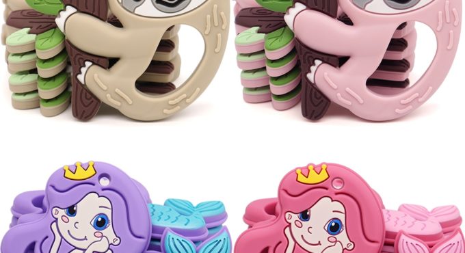 New Baby Teether 1PCS Mermaid Sloth Cartton Cute Animal Shape Chewing Pandent Accessories DIY Jewelry Pacifier Clip Teething Toy