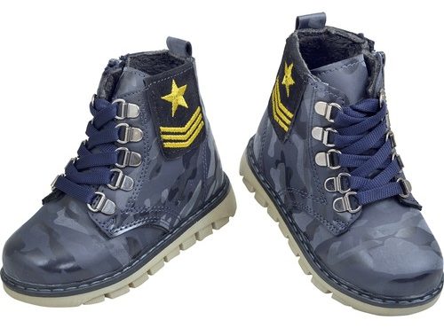 Captain Junior Baby Boy Navy Blue Camouflage Print Laced Boots Orthopedic Soft Slip-Resistant Outsole Foot Suitable for Health Winter Seasons
