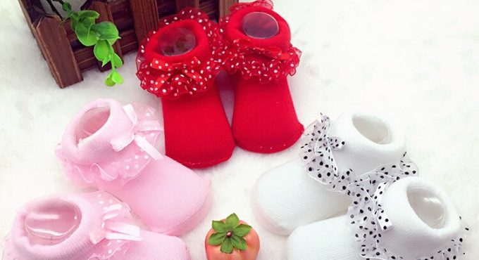Newborn Infant Kids Baby Girls 0-12M Lace Ruffled Cotton Socks Dots Bowknot Lace Warm Frilly Sock