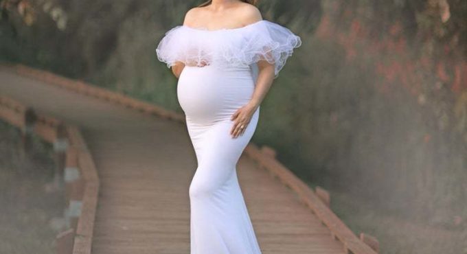 Sexy Shoulderless Maternity Dresses For Photo Shoot Ruffle Fancy Pregnancy Maxi Gown Baby Shower Pregnant Women Photography Prop