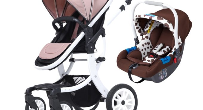 3 in 1 stroller High landscape baby stroller can sit reclining lightweight folding shock absorber BB baby children push stroller