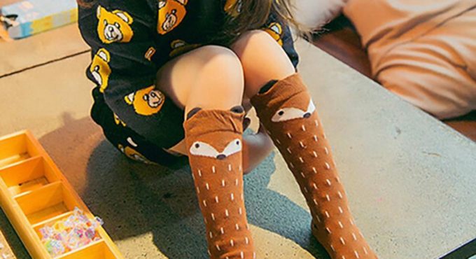 50% HOT SALE Fashion Baby Children Girls Fox Pattern Socks Soft Cotton Knee High Hosiery Tight Fox Pattern Dots Knee High Socks