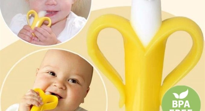 Baby Teether Toys Toddle Safe BPA Free Banana Teething Ring Silicone Chew Dental Care Toothbrush Nursing Beads Gift For Infant