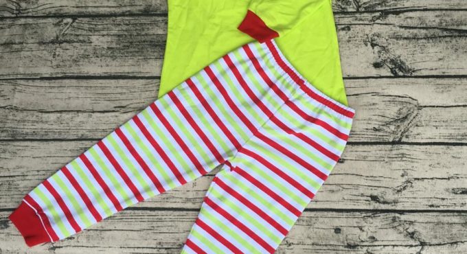 Baby girl cute pajamas Christmas children red green white stripe pant match red green patchwork shirt pajamas