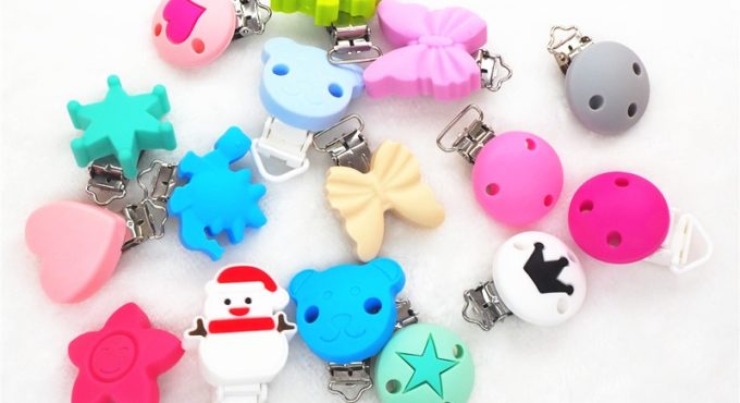 Chenkai 250PCS Round Bear Star Silicone Teether Clips DIY Baby Pacifier Dummy Chain Holder Soother Nursing Jewelry Toy Clips