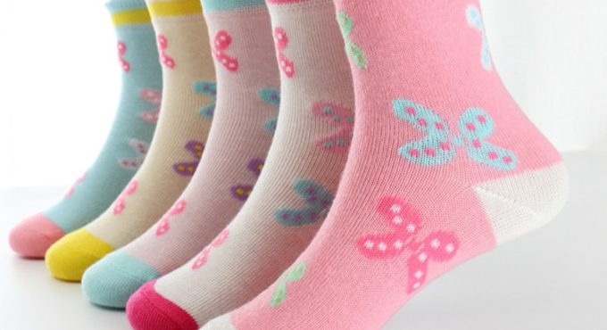 5 pairs/lot Spring Autumn High Quality Girls Socks Cotton Butterfly Candy Color Socks For Girls 3- 12 Year Children Socks