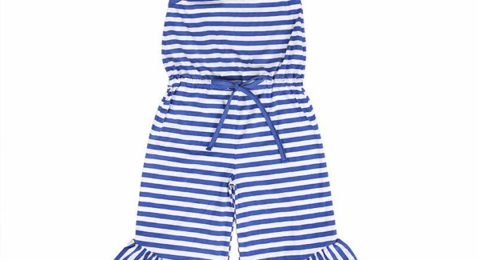 Kaiya Angel 2018 Newborn Baby Girl Summer Clothes Royal Blue Strip Cotton Toddler Rompers Factory Wholesale 4th Of July