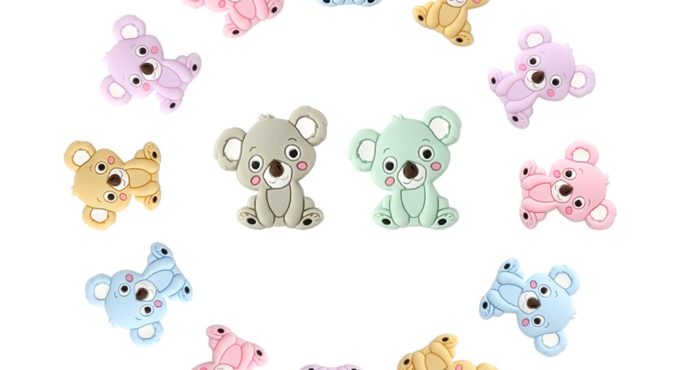 500pcs 28mm Lovely Mini Koala Pattern Baby Silicone Teething Beads Teether BPA Free DIY Pacifier Chain Accessories