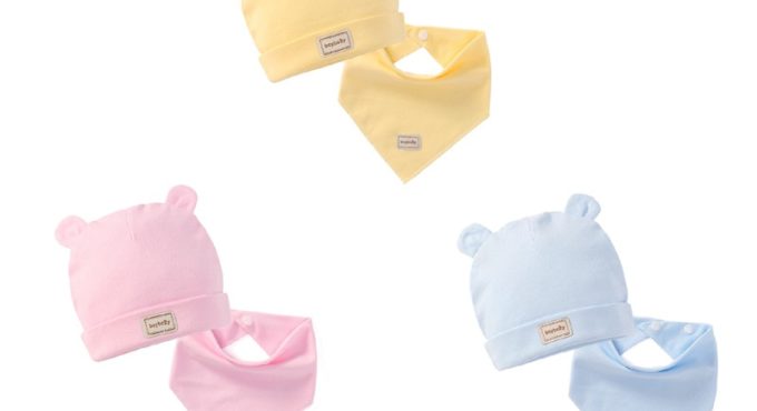 Cute Kids Hat Cap with Bibs Candy Solid Colors Boys Girls Baby Beanies Hats Cotton Born Baby Hat Bibs Toddler Infant Caps