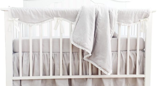 4pcs Blush Coral Pink Ruffle Crib Bedding Set Baby Girl Bedding Blanket Nursery Crib Skirt Baby Girl Crib Bedding Sheet(Grey)