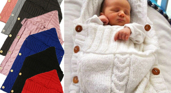 Newborn Infant Baby Blanket Knit Crochet Winter Warm Swaddle Wrap Sleeping Bags