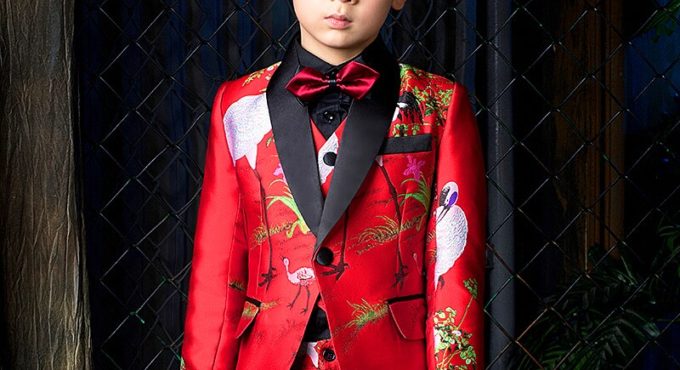 5PCS/SET Boys Suits Weddings Kids Prom Suits Red Wedding Suits Boys Tuexdo Big Children Clothes Set Boy Formal Classic Costume