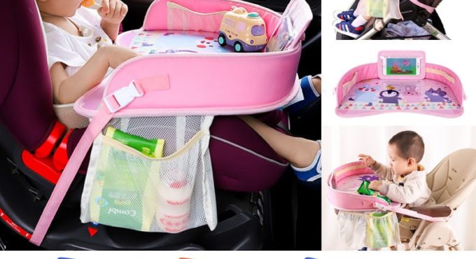Baby Seat Car Tray Plates Portable Waterproof Dining Drink Table for Kids Car Seat Child Cartoon Toy Holder Storage Baby Fence