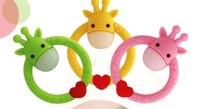 Baby Infant Chew Cute Cartoon Shape Hand Grip Silicone Teether Molar Rod Kids Teething Toys