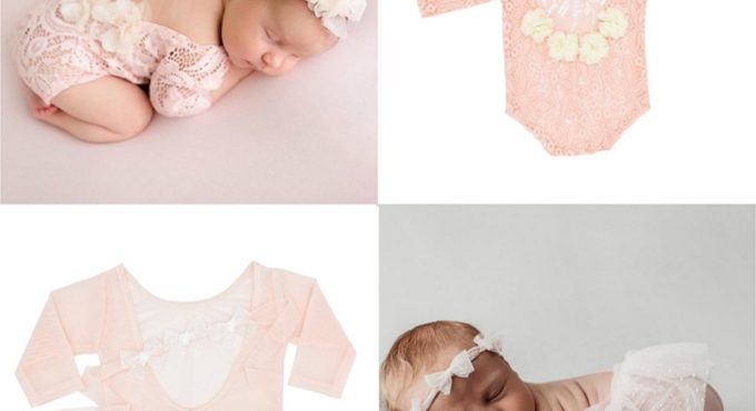 Newborn Photography Props Lace Baby Outfit Baby Photography Girl Romper Jumpsuit Photography Costume Clothing 2pcs/set